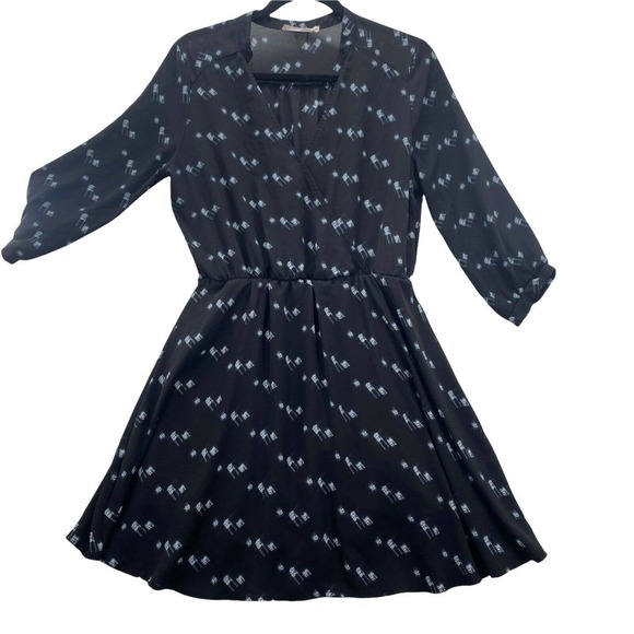 Lush Women's Size L Faux Wrap Dress Knee Length Long Sleeve Geometric Lined - Picture 10 of 10